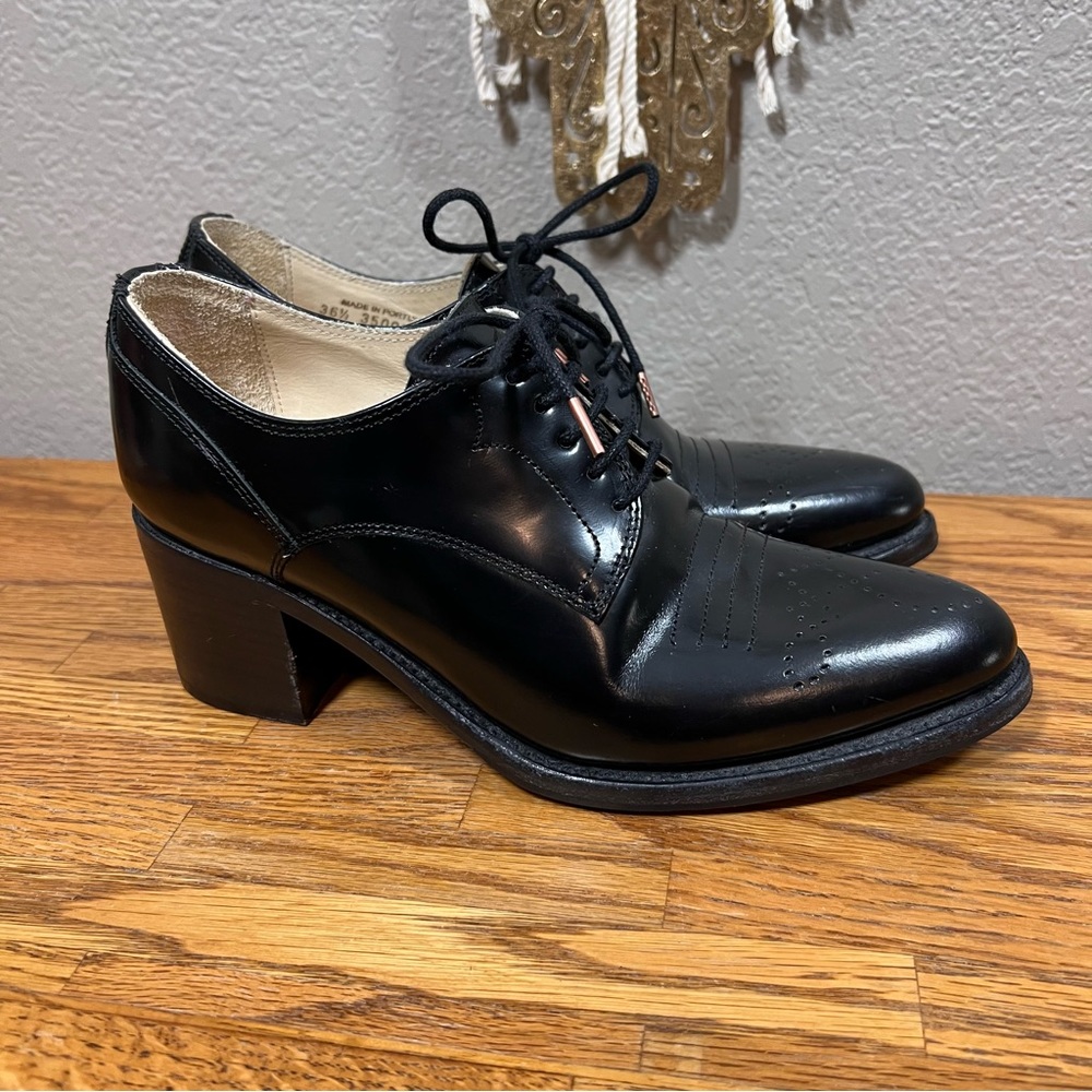 The Office of Angela Scott Miss Button Derby Black Midheel 
Oxford Loafers 36.5